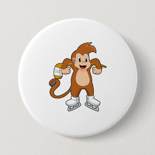 Macaron Rond 7,6 Cm Hockey sur glace singe bâton de hockey sur glace