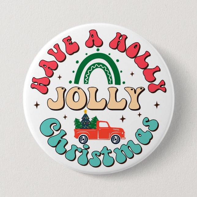 Macaron Rond 7,6 Cm Holly Jolly Christmas (Devant)