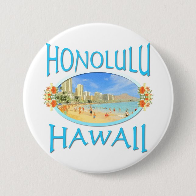 Macaron Rond 7,6 Cm Honolulu Hawaï (Devant)