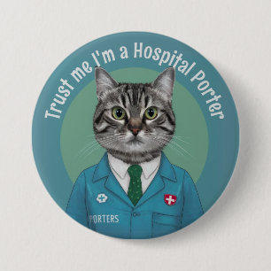 Macaron Rond 7,6 Cm Hôpital Porter, profession médicale, service de sa