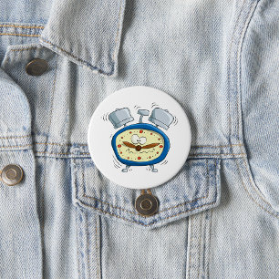 Macaron Rond 7,6 Cm Horloge Drôle D'Alarme Cartoon Quirky Se Réveiller