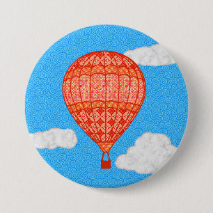 Macaron Rond 7,6 Cm Hot Air Balloon, Coral Orange Against a Blue Sky