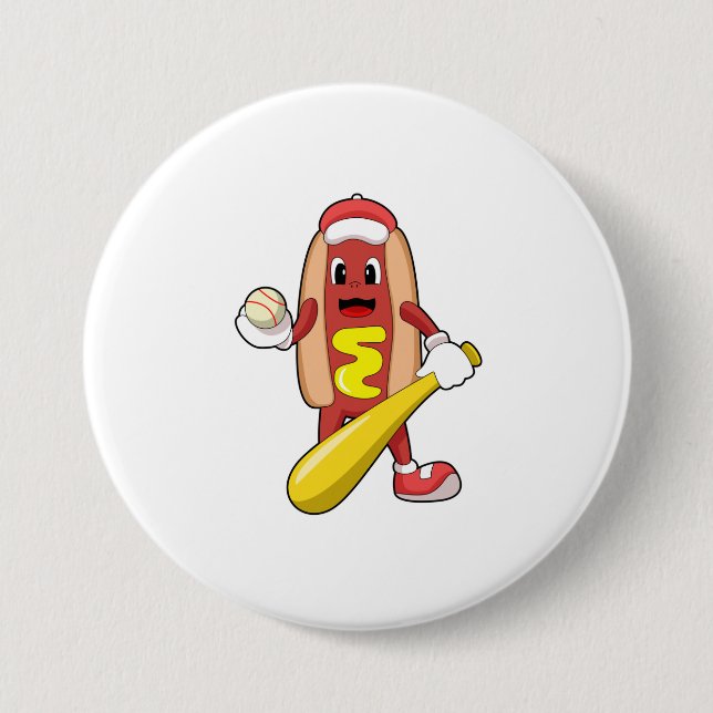Macaron Rond 7,6 Cm Hot dog at baseball with baseball (Devant)