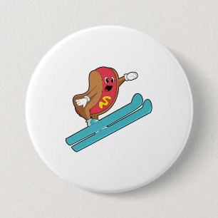 Macaron Rond 7,6 Cm Hotdog comme sauteur de ski avec Ski.PNG