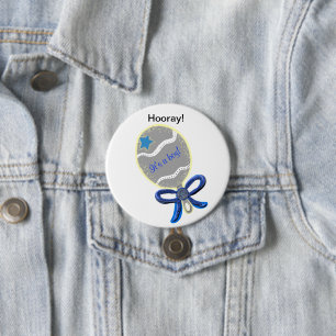 Macaron Rond 7,6 Cm Hourra ! C'est un garçon ! Bouton d'annonce étoile