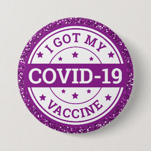 Macaron Rond 7,6 Cm I Got My Covid-19 Vaccine Purple Glitter