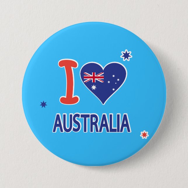 Macaron Rond 7,6 Cm "I LOVE AUSTRALIA" Australia Day 26 janvier (Devant)