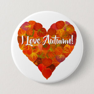 Macaron Rond 7,6 Cm I Love Autumn!—Red Aspen Leaf Heart 1