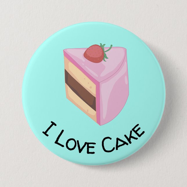 Macaron Rond 7,6 Cm I Love Cake with Yummy Cake Slice (Devant)