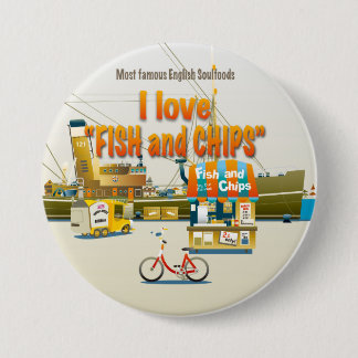 Macaron Rond 7,6 Cm I love FISH & CHIPS