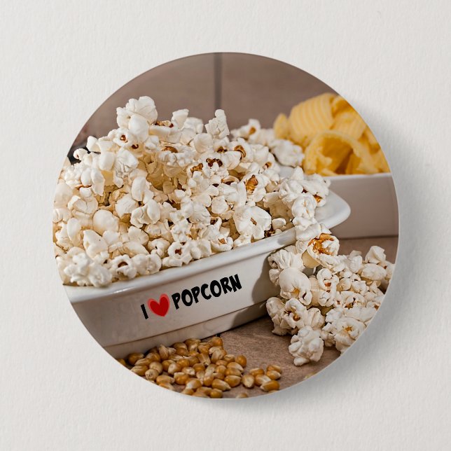 Macaron Rond 7,6 Cm I Love Popcorn (Devant)