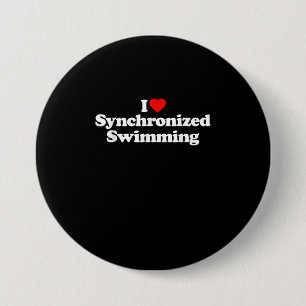 Macaron Rond 7,6 Cm I Love Synchronisé Natation Coeur Souvenir Amusant