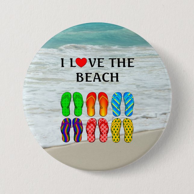 Macaron Rond 7,6 Cm I Love the Beach (Devant)