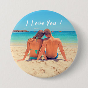 Macaron Rond 7,6 Cm I Love You - Bouton - Photo personnalisée et texte