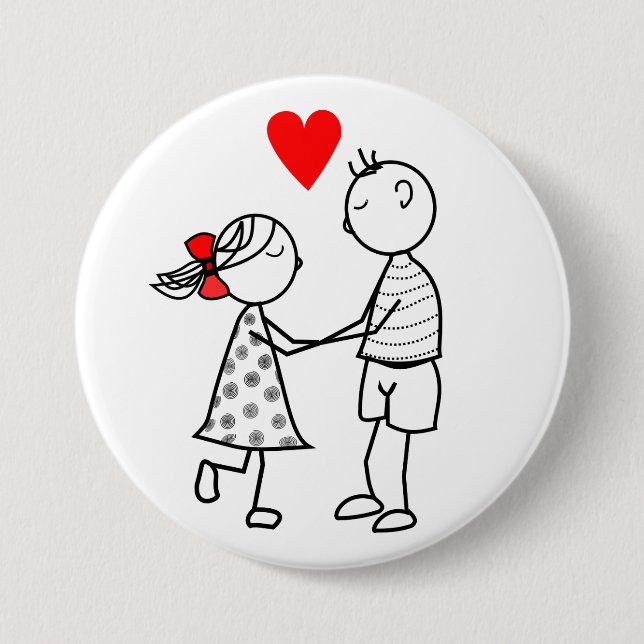 Macaron Rond 7,6 Cm I Love You - Romantique mignon couple - Peinture (Devant)