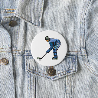 Macaron Rond 7,6 Cm Ice Hockey Player in Blue Uniform