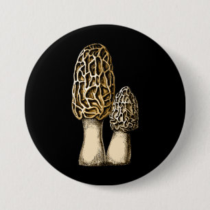 Macaron Rond 7,6 Cm Illustration botanique Vintage du champignon Morel