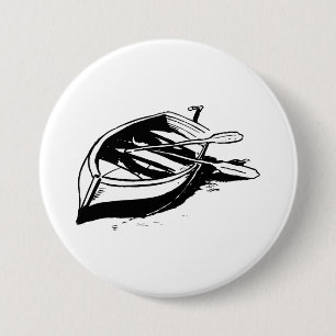 Macaron Rond 7,6 Cm Illustration de bateau à rames nautique noir et bl