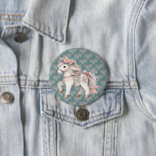 Macaron Rond 7,6 Cm Illustration de cheval de fantaisie au pastel flor