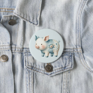 Macaron Rond 7,6 Cm Illustration de Cottagecore avec un Cochon en Patc