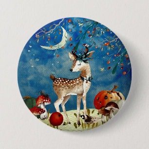 Macaron Rond 7,6 Cm Illustration de forêt de cerfs communs d'amis de