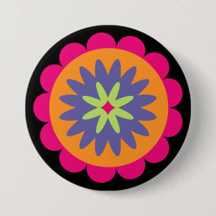 Macaron Rond 7,6 Cm illustration de formes florales orange et rose