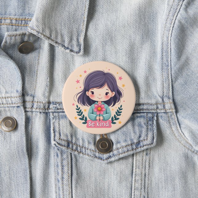 Macaron Rond 7,6 Cm Illustration de Kawaii "Be Kind" - Art Intéressant (En situation)