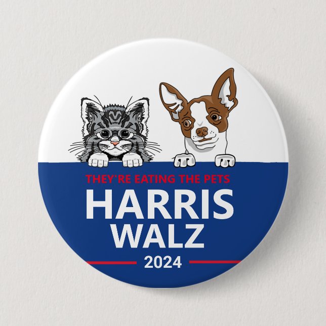 Macaron Rond 7,6 Cm Ils mangent les animaux - Vote Harris Walz (Devant)