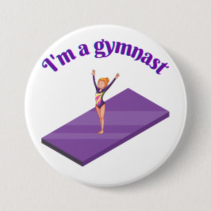 Macaron Rond 7,6 Cm I'm A Gymnast - Girl with/ Leotard on Purple Gym M