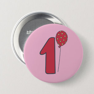 Macaron Rond 7,6 Cm I'm One - mignon ballon rose & rouge 1er anniversa