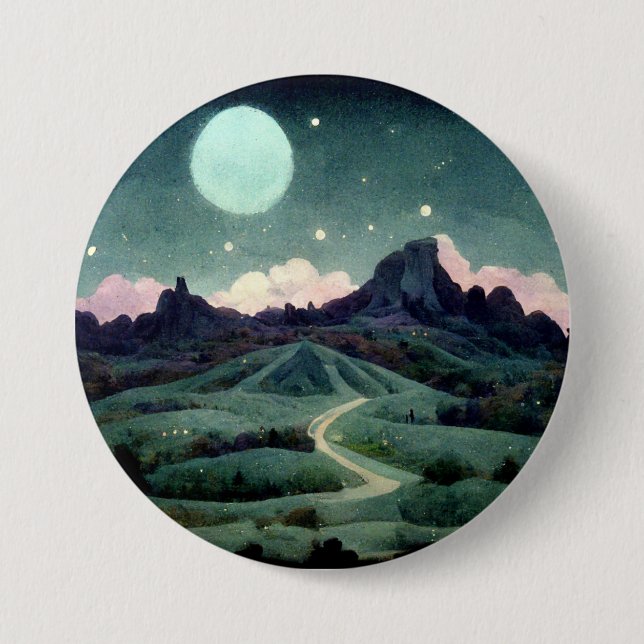 Macaron Rond 7,6 Cm Imaginaire du paysage lunaire (Devant)