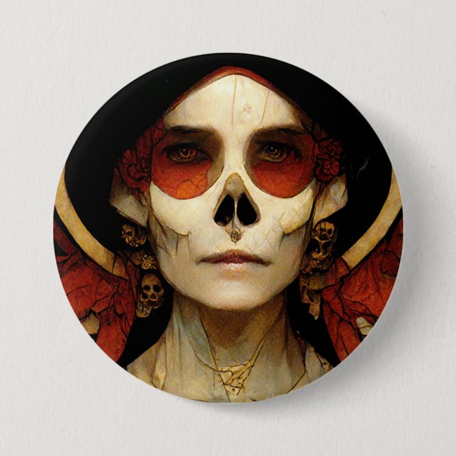Macaron Rond 7,6 Cm Imaginaire foncé Gothique Crâne femme 2 (Devant)