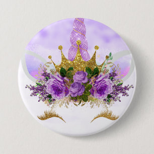 Macaron Rond 7,6 Cm Imaginaire pourpre et licorne d'or d'étoiles