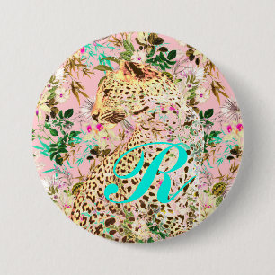 Macaron Rond 7,6 Cm Imprimé léopard floral tropical hawaïen