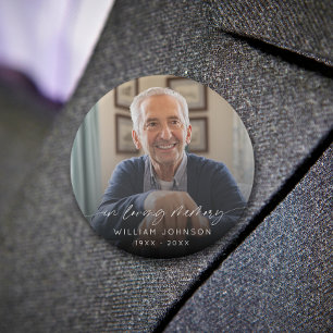 Macaron Rond 7,6 Cm In Love Memory Photo Élégant Script Funeral