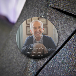 Macaron Rond 7,6 Cm In Love Memory Photo Élégant Script Funeral