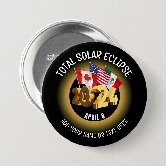 Macaron Rond 7,6 Cm Indicateurs d'ECLIPSE SOLAIRE 2024 personnalisés (Devant & derrière)