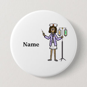 Macaron Rond 7,6 Cm Infirmière avec Sacs IV et bouton seringue