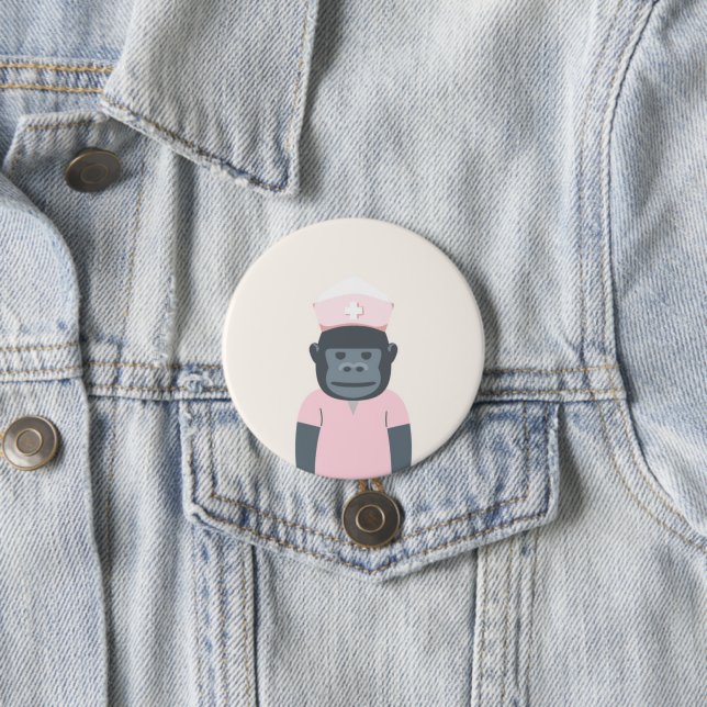 Macaron Rond 7,6 Cm Infirmière Gorilla (En situation)
