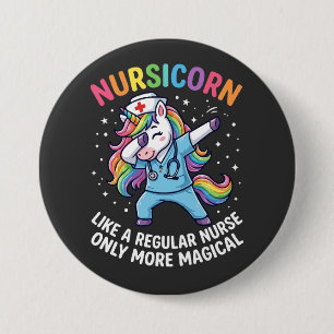 Macaron Rond 7,6 Cm Infirmière licorne énergie lumineuse et magique