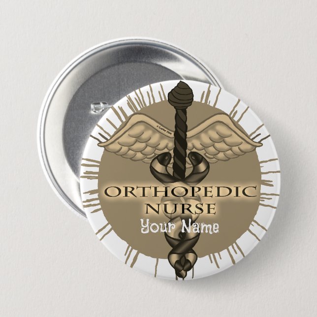 Macaron Rond 7,6 Cm Infirmière orthopédique épingle Caduceus (Devant & derrière)