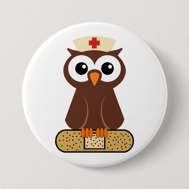 Macaron Rond 7,6 Cm Infirmière Owl (avec bandaid) (Devant)