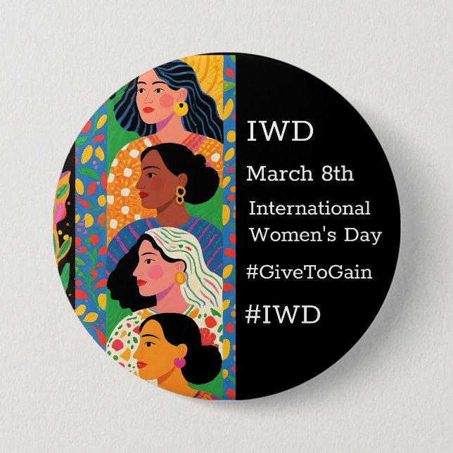 Macaron Rond 7,6 Cm International Women's Day | IWD #GivetoGain (Devant)