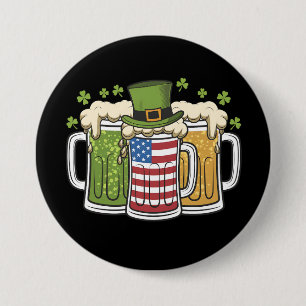 Macaron Rond 7,6 Cm Irish Beer Irlande USA Drapeau américain St Patric
