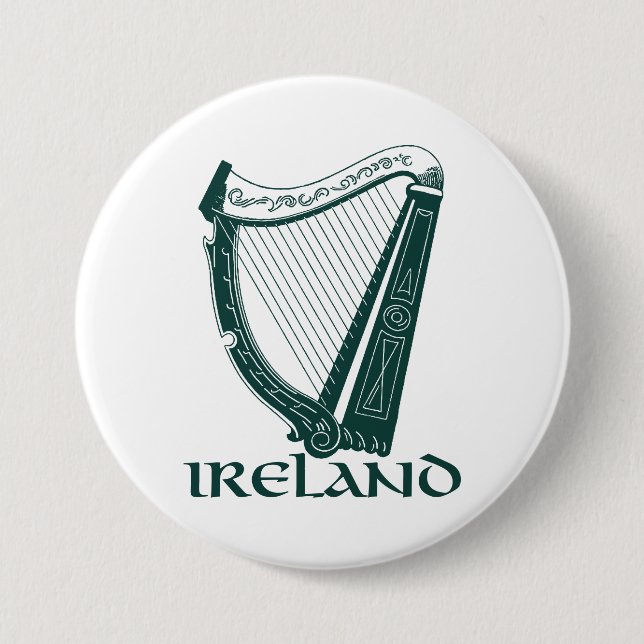 Macaron Rond 7,6 Cm Irlande Harp Design, Irish Harp (Devant)