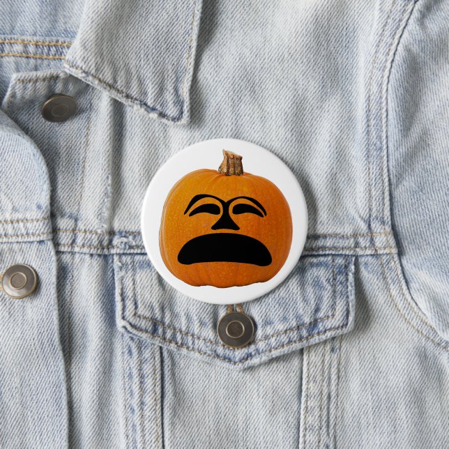 Macaron Rond 7,6 Cm Jack o' Lantern Malheureux Face, Citrouille d'Hall (En situation)