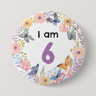 Macaron Rond 7,6 Cm J'Ai 6 Beau Bouton de Bouton à Papillon Floral