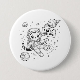 Macaron Rond 7,6 Cm J'ai Besoin De Plus D'espace Drôle Chat Astronaute