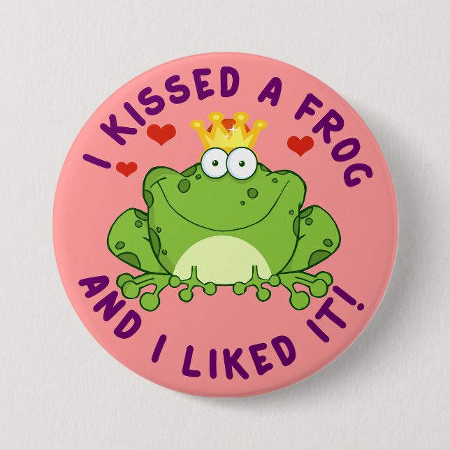 Macaron Rond 7,6 Cm J'ai embrassé une grenouille la Saint-Valentin (Devant)