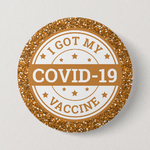 Macaron Rond 7,6 Cm J'ai reçu mon vaccin contre la Covid-19 Gold Glitt